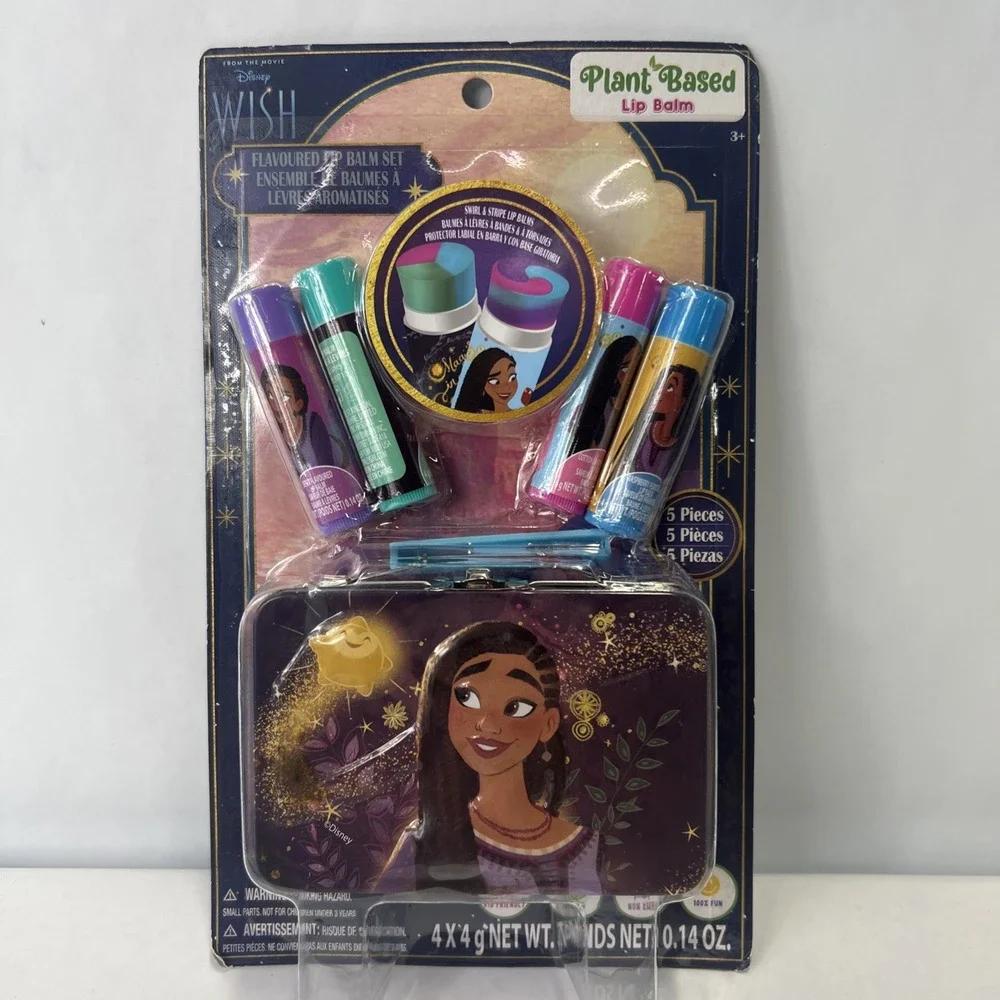 Disney Wish 4 Pack Lip Balm with Tin‎ on Card New SEALED.  Plant Based Balm.